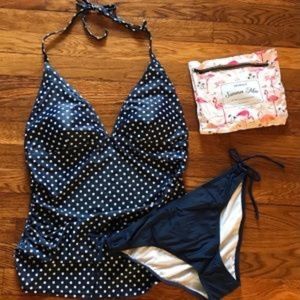 NWT Hello Summer! Polka Dot Maternity Tankini Size Large